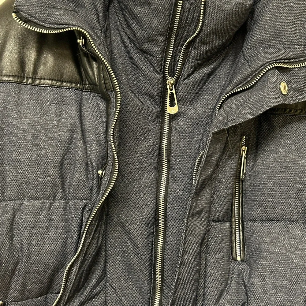 Noize Nick Men's Blue Detachable‎ Hood Faux Fur Trim Puffer Bomber Jacket Size L
